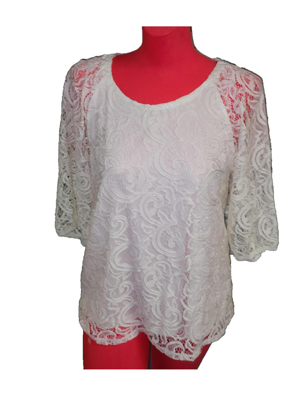 ADRIANNA PAPPEL MEDIUM LACE WHITE ANGEL BLOUSE TUNIC BOHO SHIRT 2 LAYER TOP